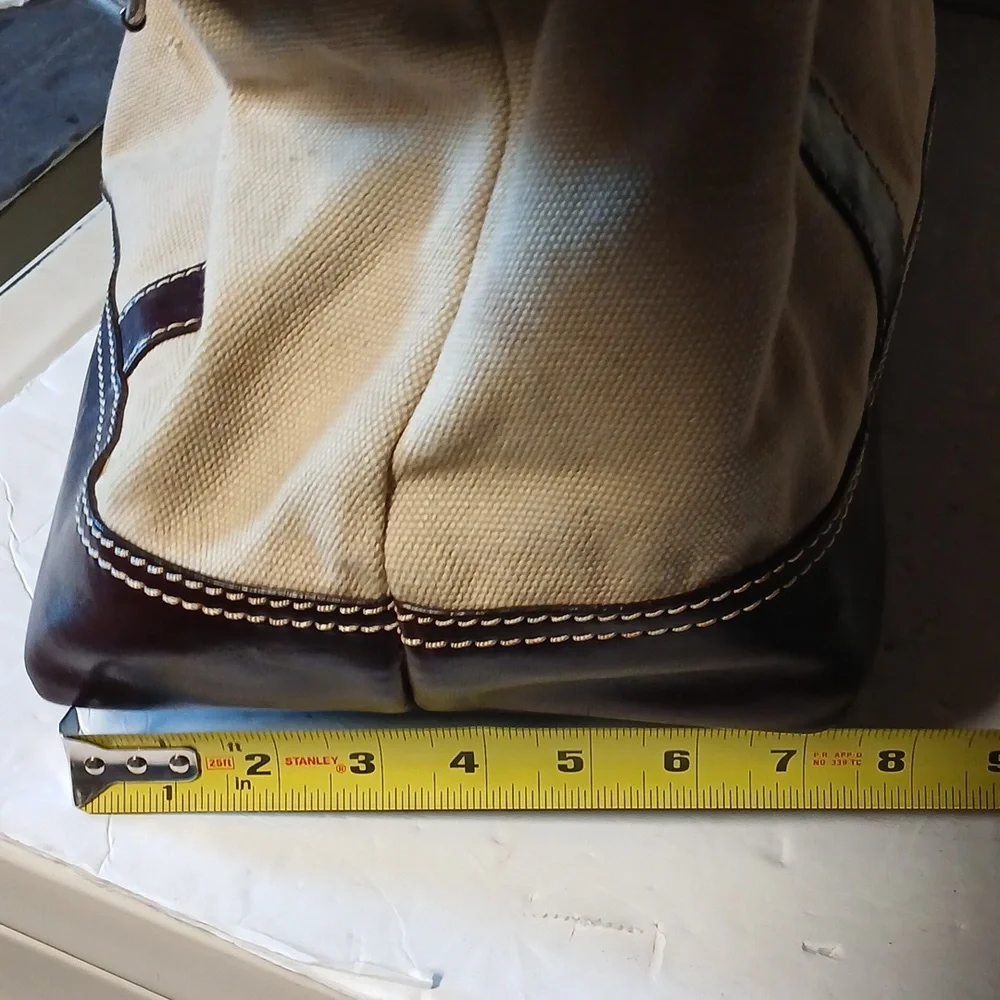 LEVENGER Canvas LEATHER Trim TOTE BAG PURSE BROWN & Tan - Picture 10 of 10